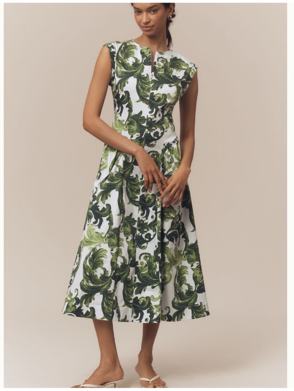 NWT Anthropologie Maeve Cap-Sleeve Drop-Waist Magic Fabric Midi Dress, L